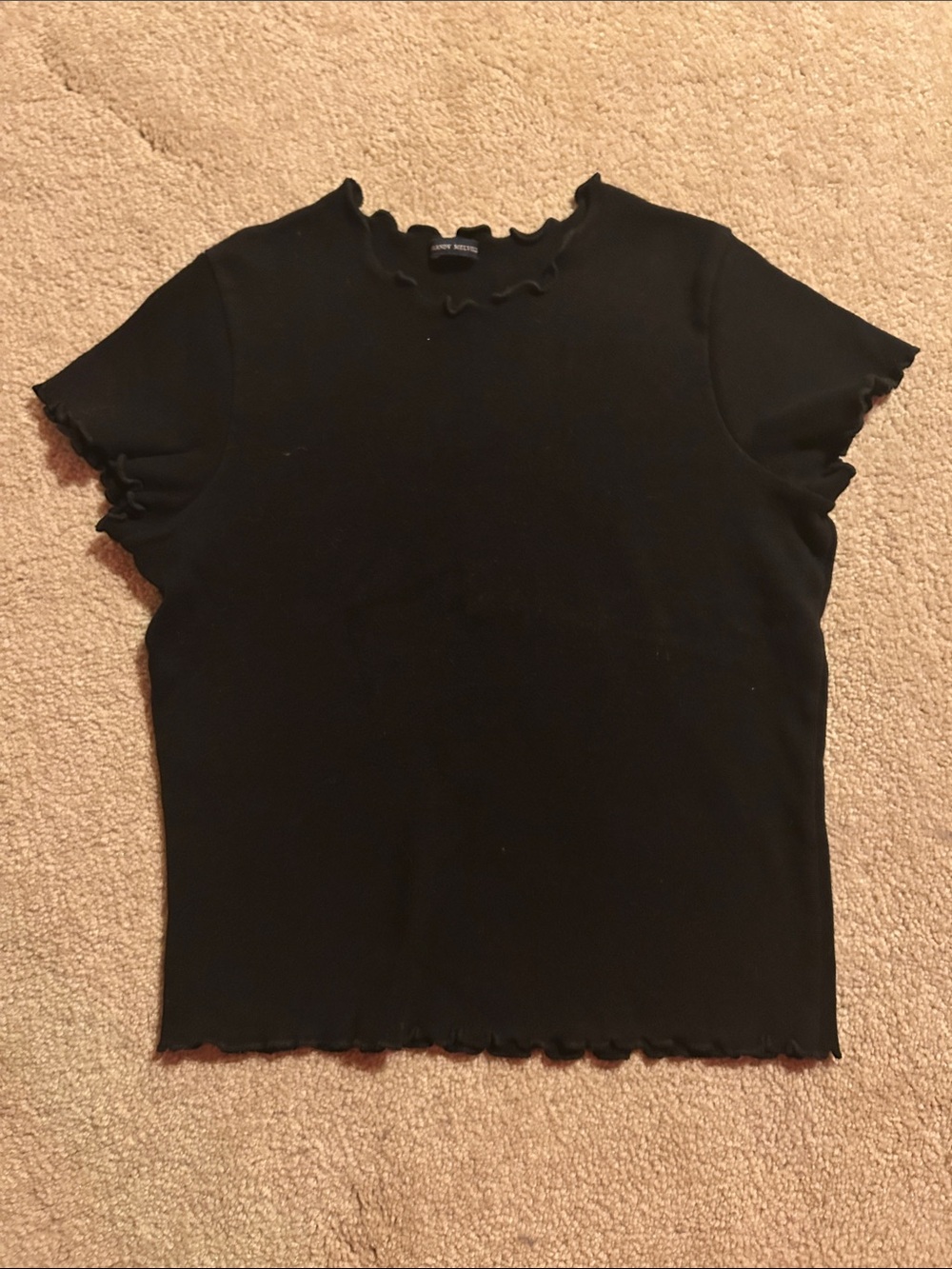 Brandy Melville Black Ruffle-Trim Short Sleeve Tee